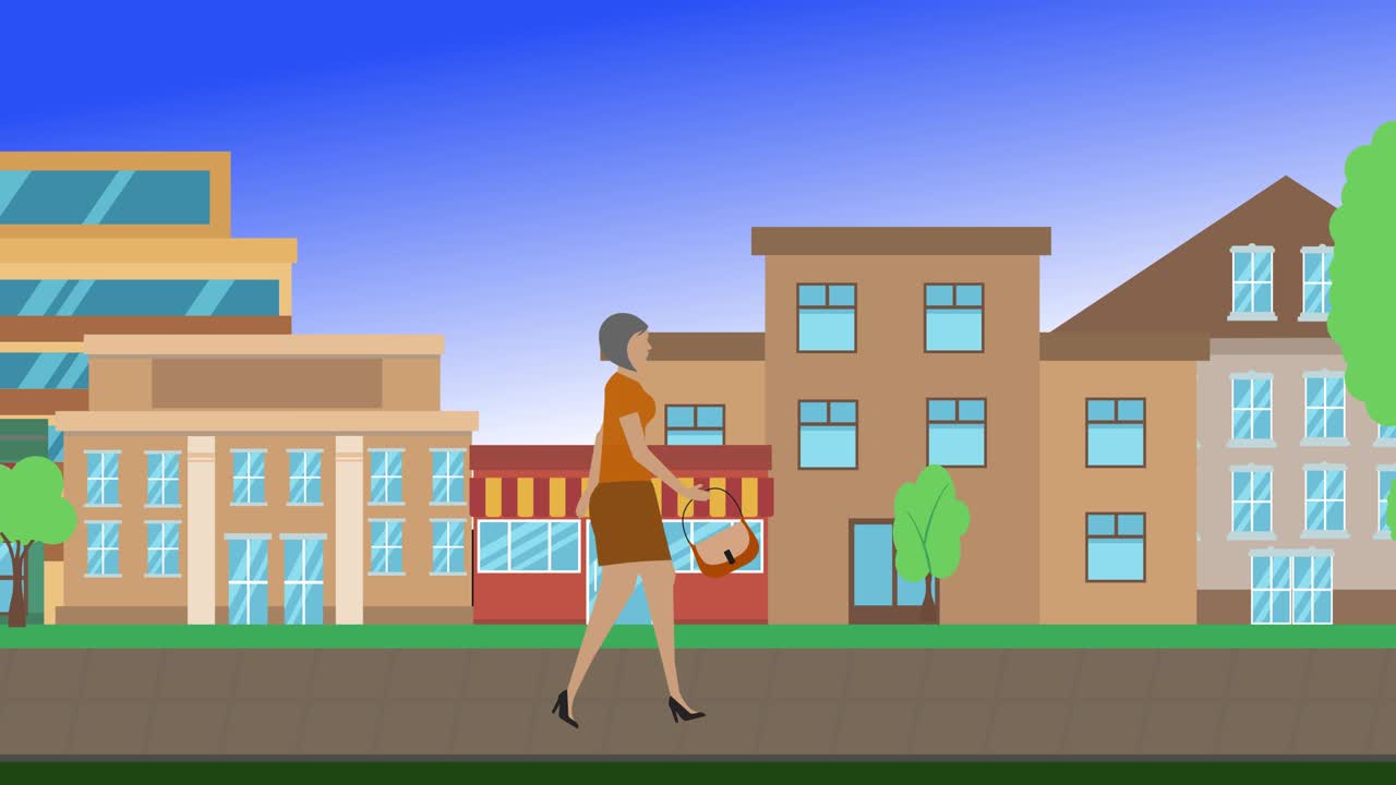 mujeres caminando en bicicleta alrededor de la ciudad fondo, diseño de dibujos animados plano animación