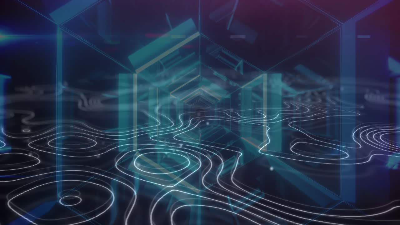 Animation of moving shapes over digital tunnel