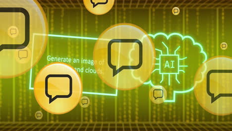 animación del icono de inteligencia artificial, procesamiento de texto y datos.