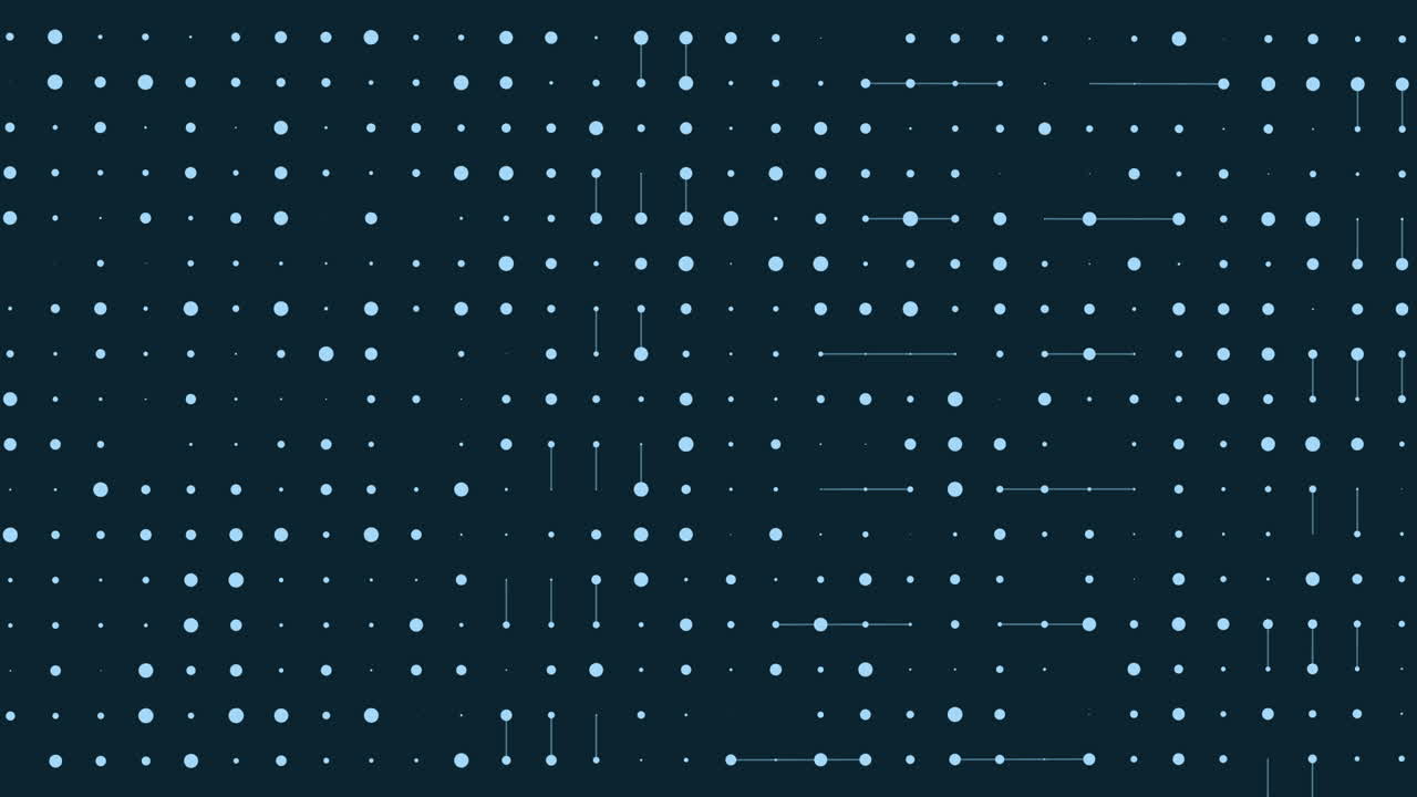 A minimalist image featuring a dark blue background with a grid of small white dots. The dots create a serene and abstract pattern, giving a sense of floating in space