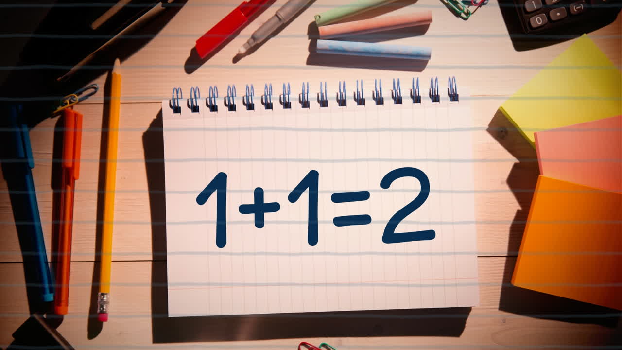 animación de iconos escolares sobre ecuaciones matemáticas.