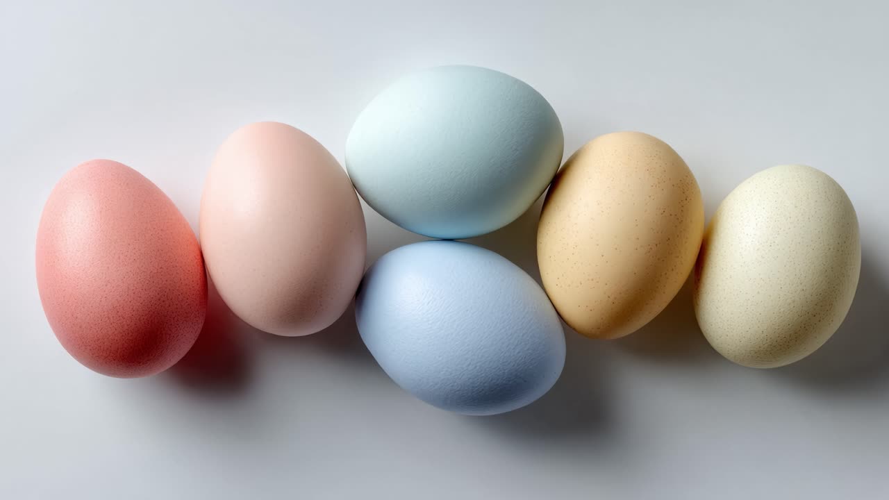 A Beautiful Arrangement of Colorful Eggs Displaying a Variety of Pastel Shades and Patterns on a Simple Background Perfect for Spring-Themed Decor