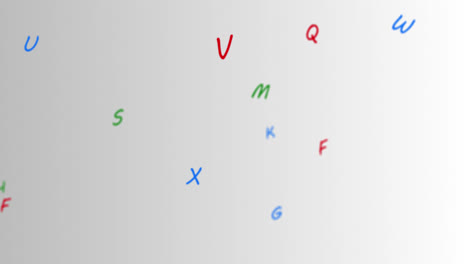 animation numérique de lettres aléatoires colorées dans des alphabets se déplaçant sur un fond blanc