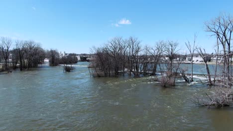 fly over small waterfall in fox river near kaukauna wisconsin