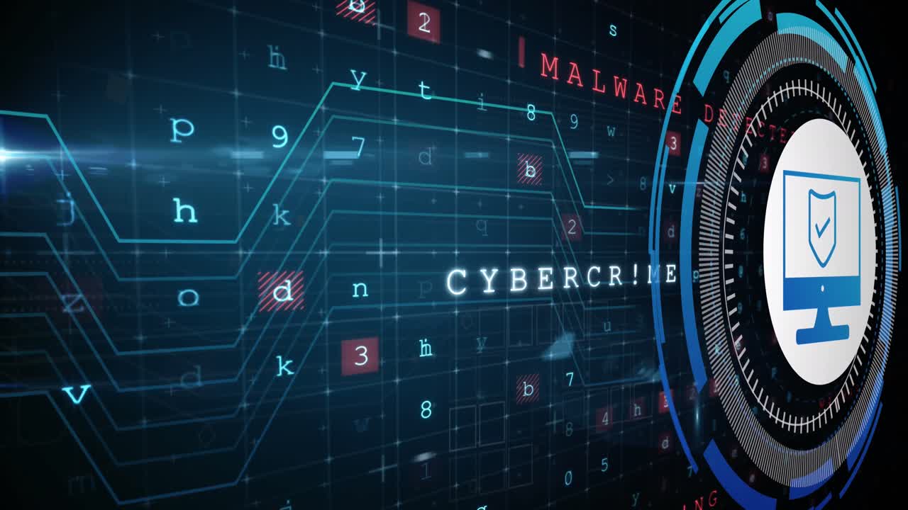 Animation of data processing with shield icon over blue background