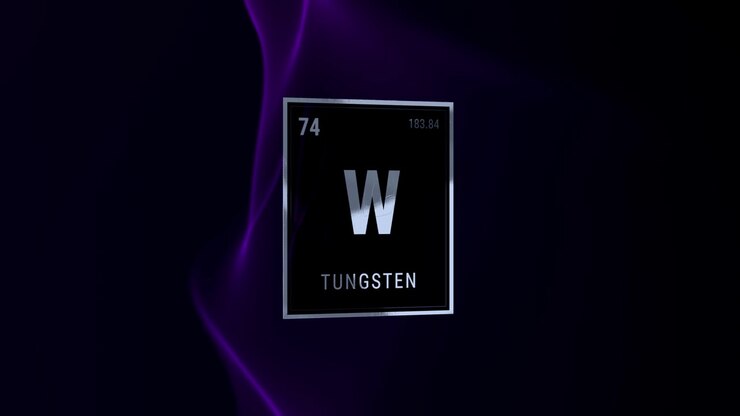 Elemento Tungsteno W de la tabla periódica sobre fondo ondulado morado
