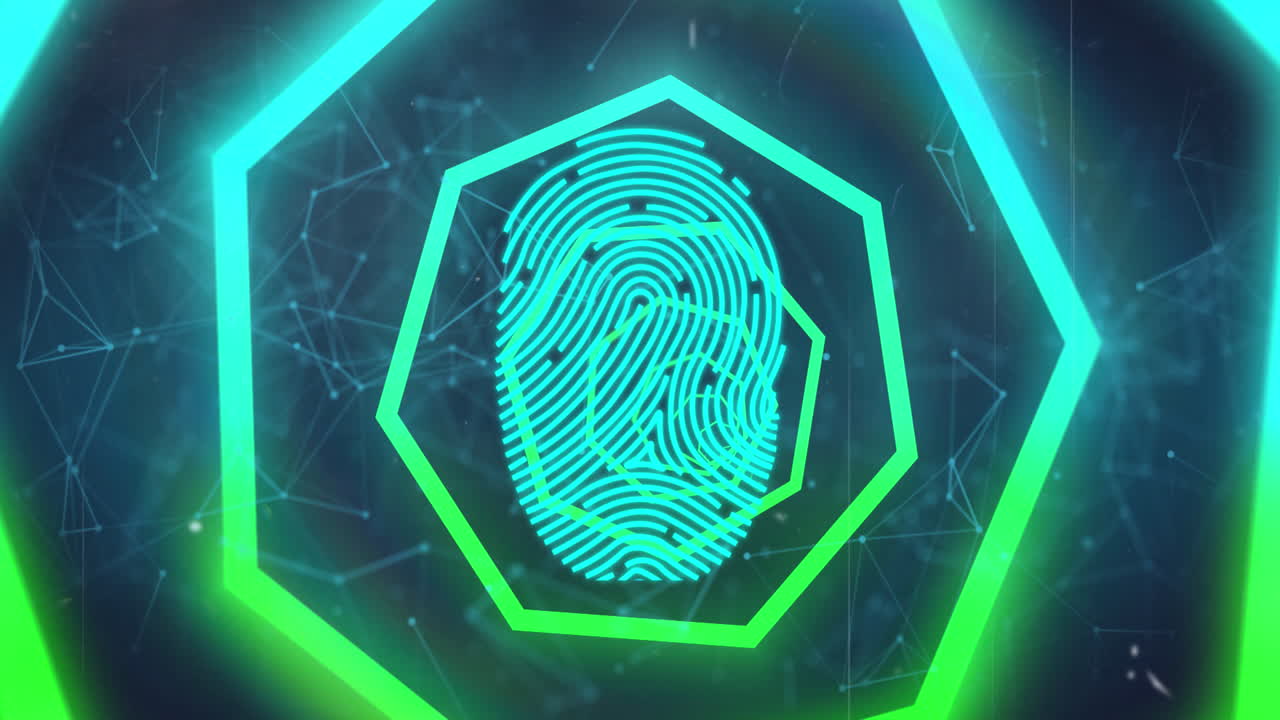 анимация неоновых геометрических форм по сети соединений