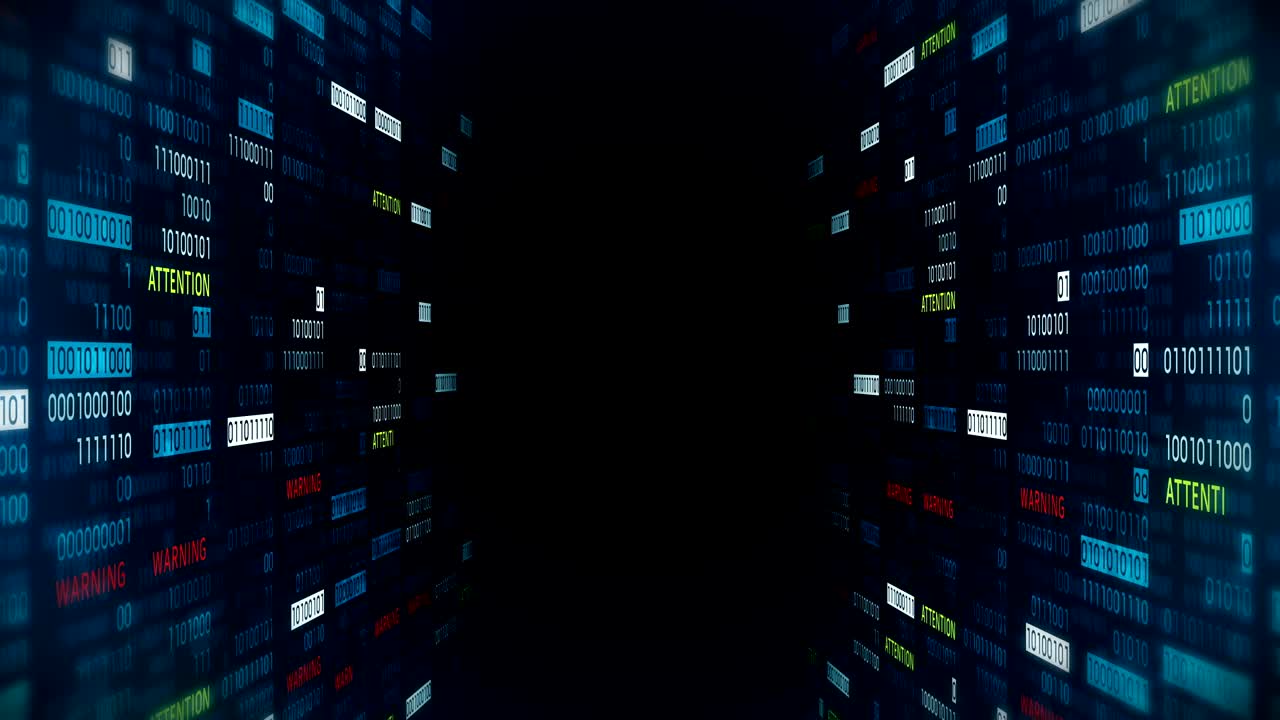 Warning and Attention message with binary numbers. Web online with digital technology loop animation. Computer network problem error concept.