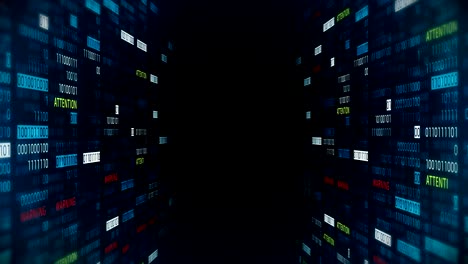 mensaje de advertencia y atención con números binarios. web en línea con animación de bucle de tecnología digital. concepto de error de problema de red informática.