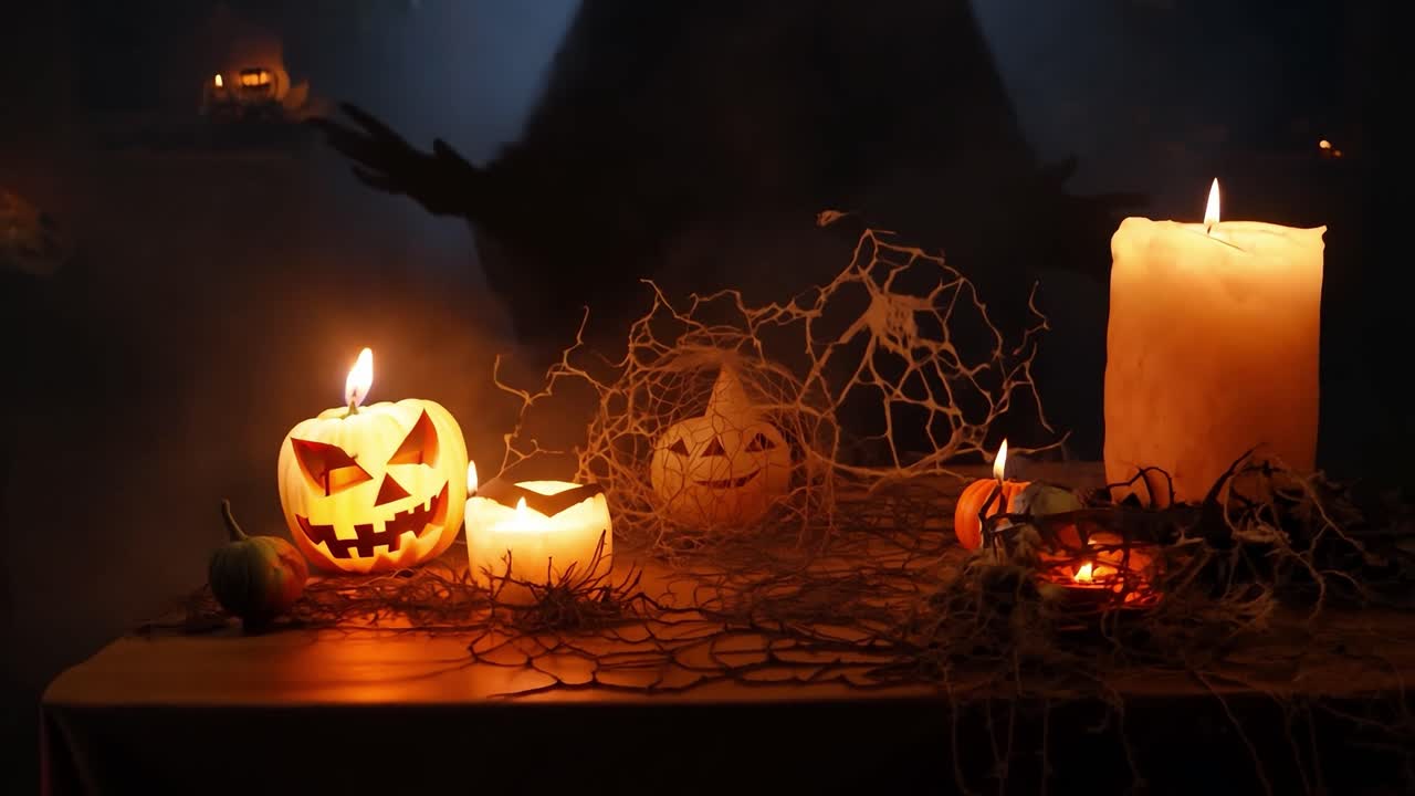 decoraciones de halloween espeluznantes con linternas y velas