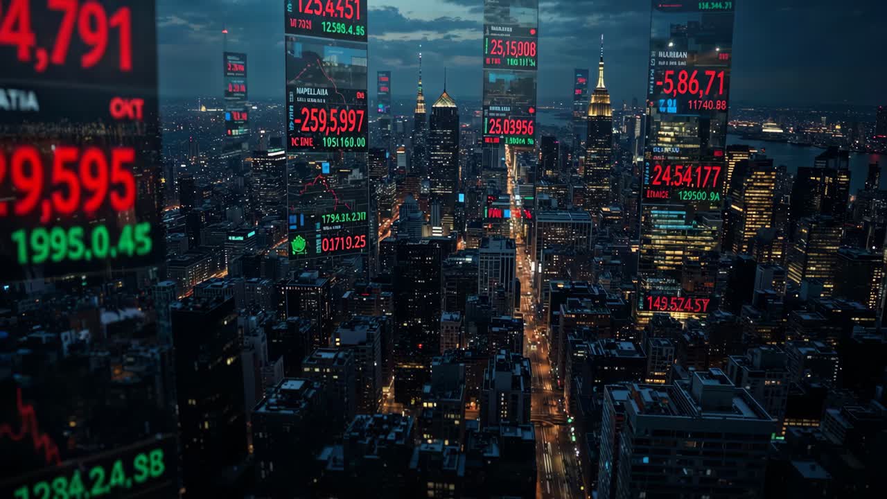 New York Cityscape with Financial Data Overlay