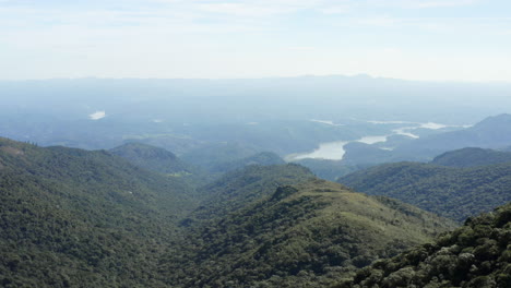 Aerial-view-of-a-rainforest-tropical-mountain,-Brazil,-South-America