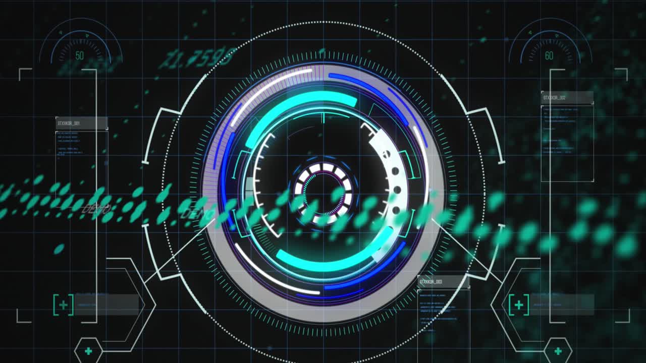 Animation of digital interface with scan scoping over black background