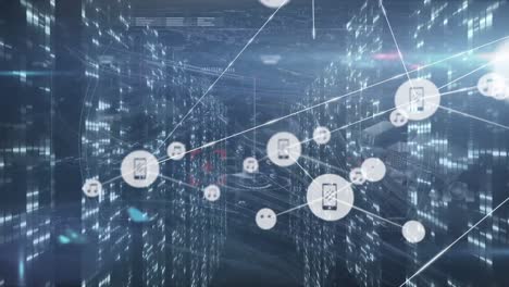 animation of network of connections with icons over light spots