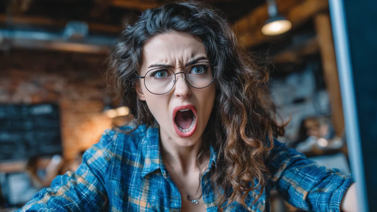 Expression of Intense Frustration Transitioning to Confusion: A Woman's Emotional Journey Captured in Two Distinct Frames of a Momentary Reaction