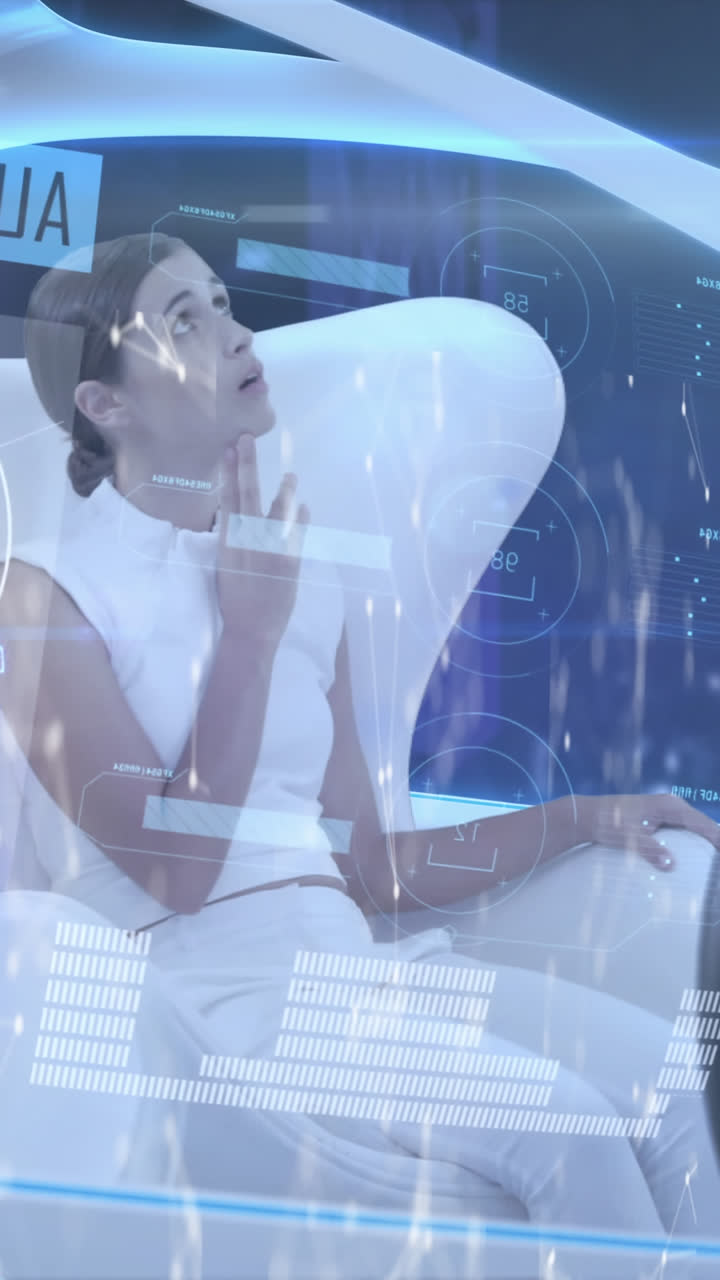 자율주행 자동차에 있는 여성에 대한 통계 및 데이터 처리의 애니메이션