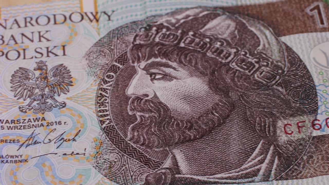 100 200 Polish money Zloty zl pln as financial background. Saving concept. High quality 4k footage