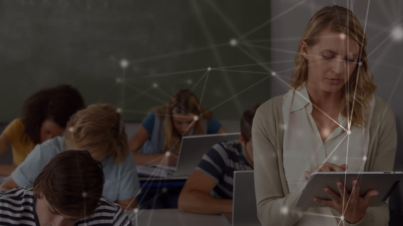 animación de datos y conexiones entre diversos maestros y alumnos en la escuela