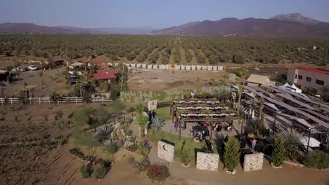 Drone-Volando-Alrededor-De-Una-Fiesta-De-Bodas-En-Una-Casa-Grande-En-Medio-De-Un-Valle