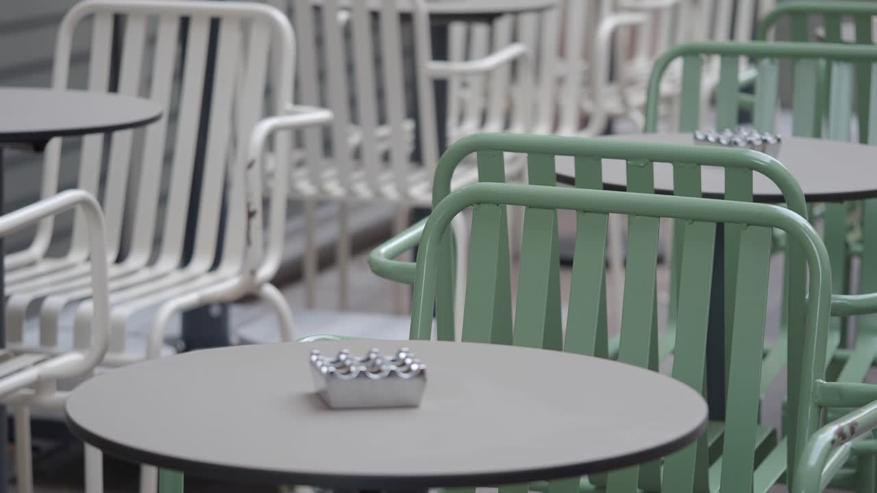 Empty Modern Outdoor Cafe Tables and Chairs