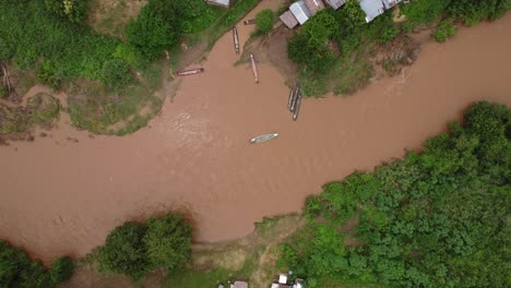 Motorboat-on-the-Pai-River-at-Huay-Pu-Keng-village,-north-Thailand