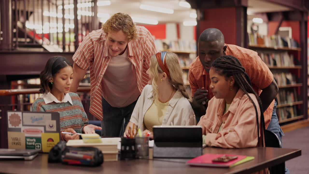 Students Studying Together in a Library