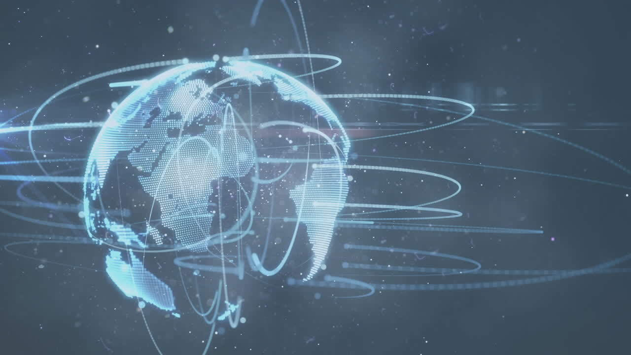Animation of network of connections and globe on black background