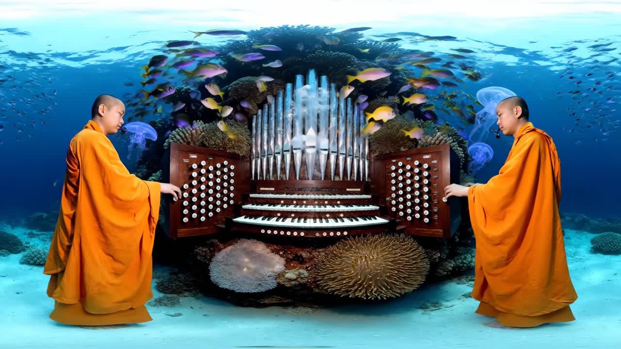 Surreal Underwater Organ Concert with Monks