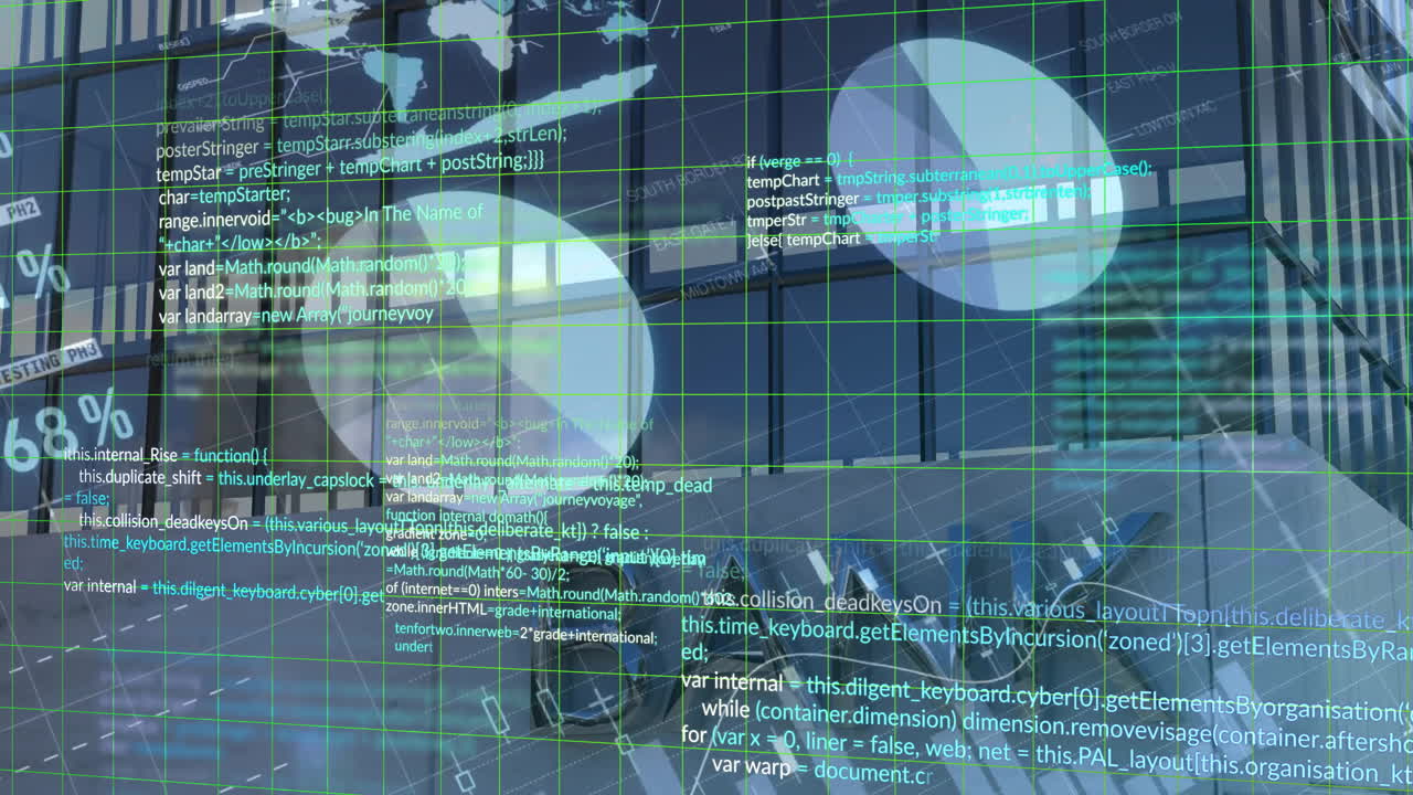 animación del procesamiento de datos financieros sobre el edificio bancario