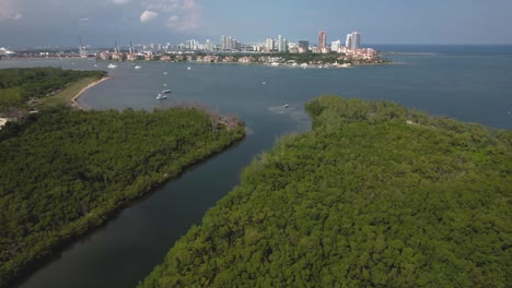 Virginia-Key-Miami-Florida,-Aerial-View-with-skyline-in-background