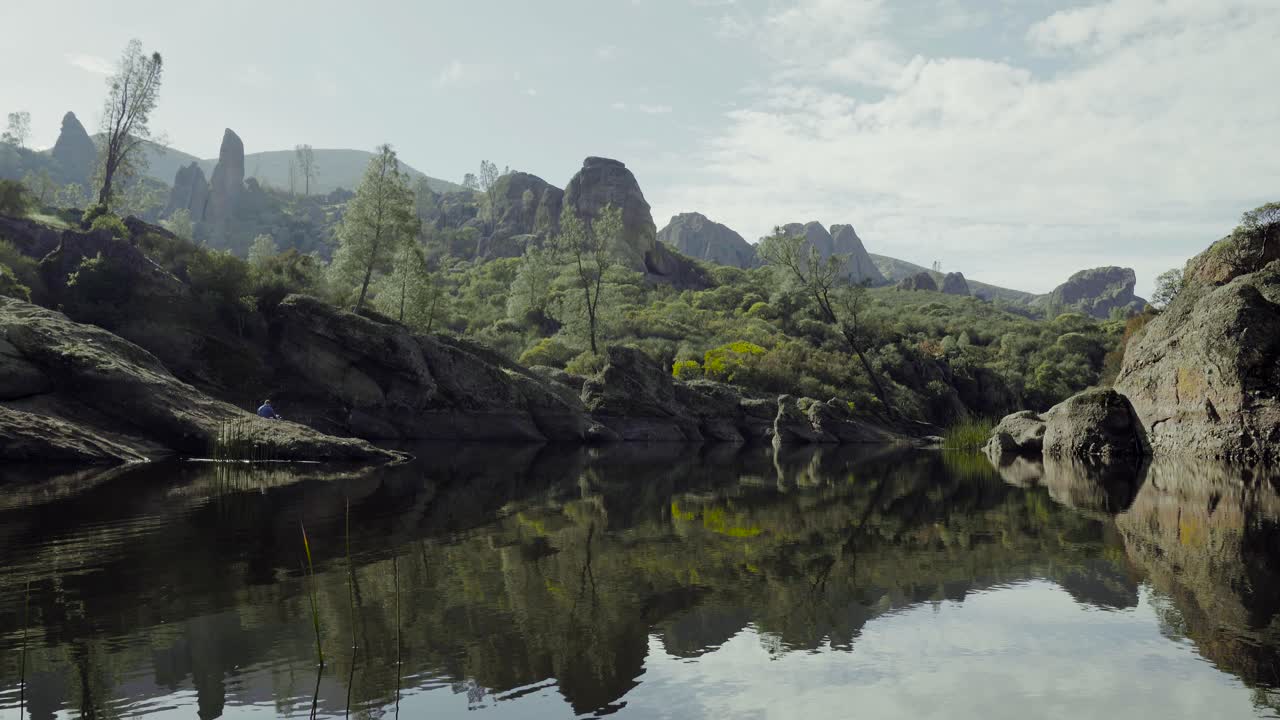 산맥의 반사와 함께 캘리포니아의 아름다운 호수