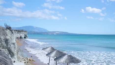 coastal beach scenery with umbrellas