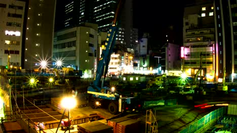 under construction night lapse at shibuya wide shot zoom in