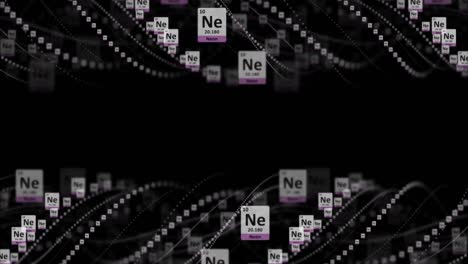 símbolo de la molécula de neón, tabla periódica de química, animación, fondo, representación, bucle