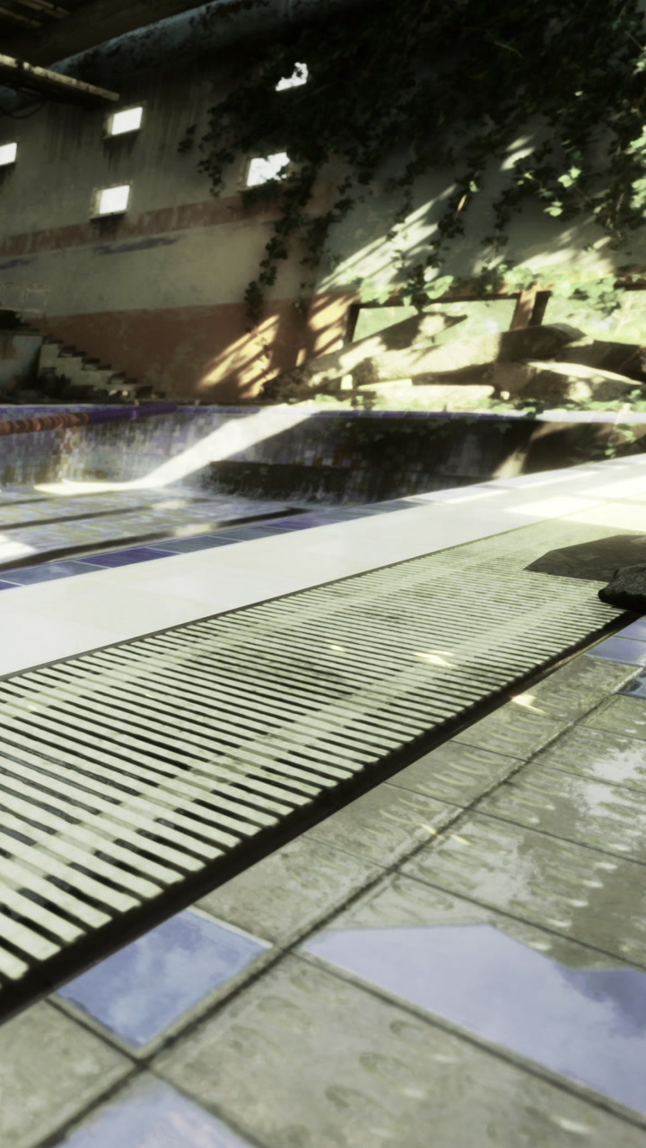 Poolside serenity at an abandoned location basking in gentle sunlight
