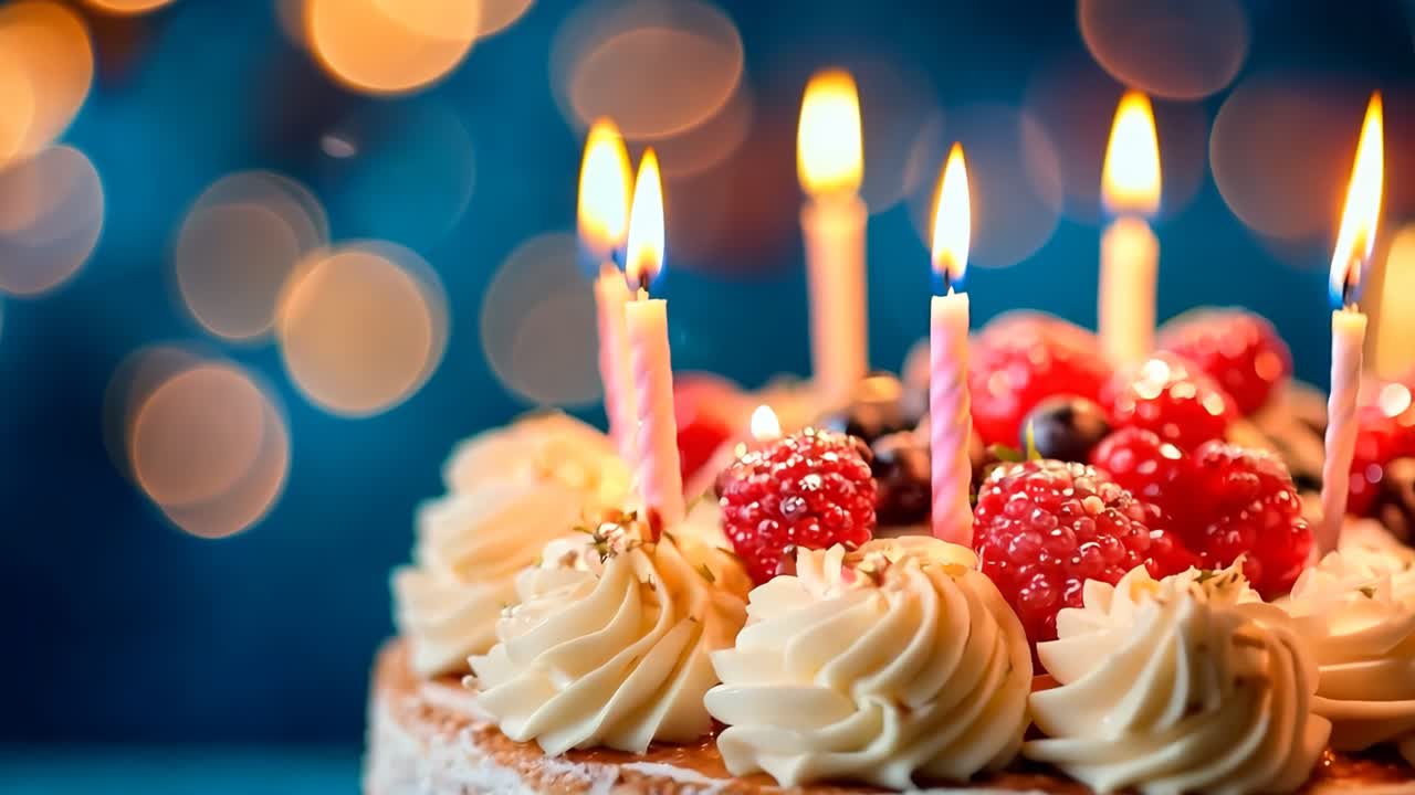 un pastel de cumpleaños con velas encendidas encima