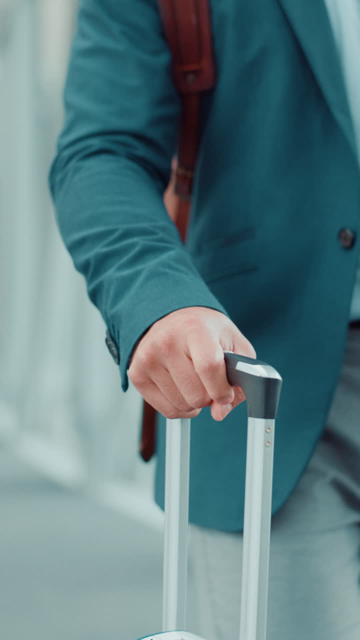 Man's Hand Holding Suitcase Handle While Walking