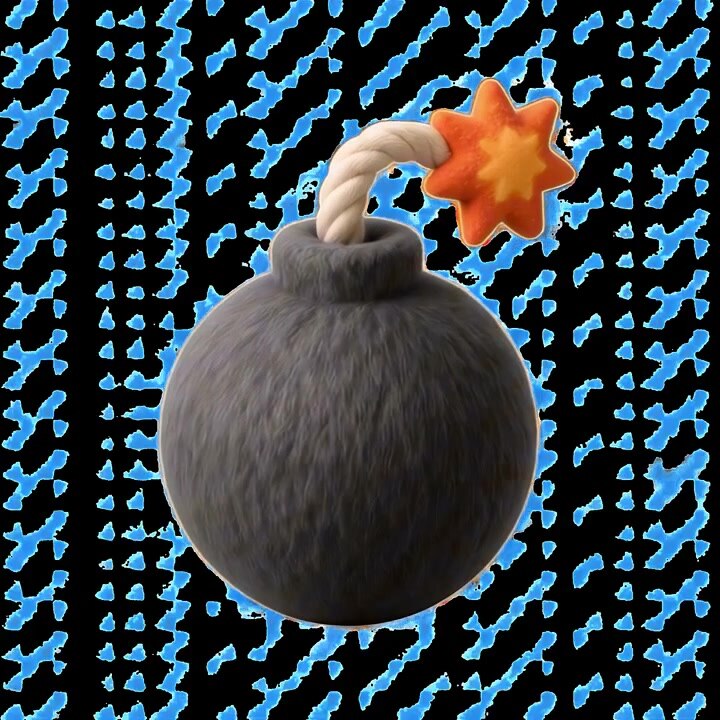 3D-animeret tegneseriebombe roterer på sort baggrund