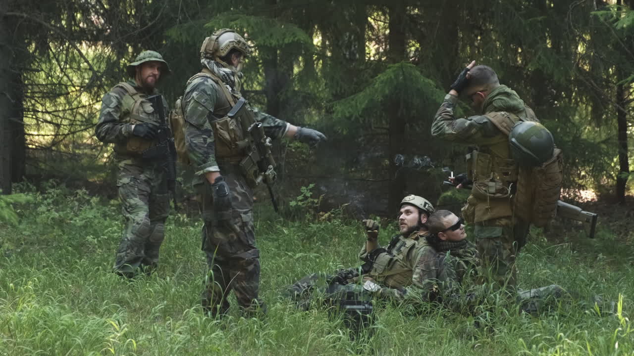 Soldiers Resting In Forest
