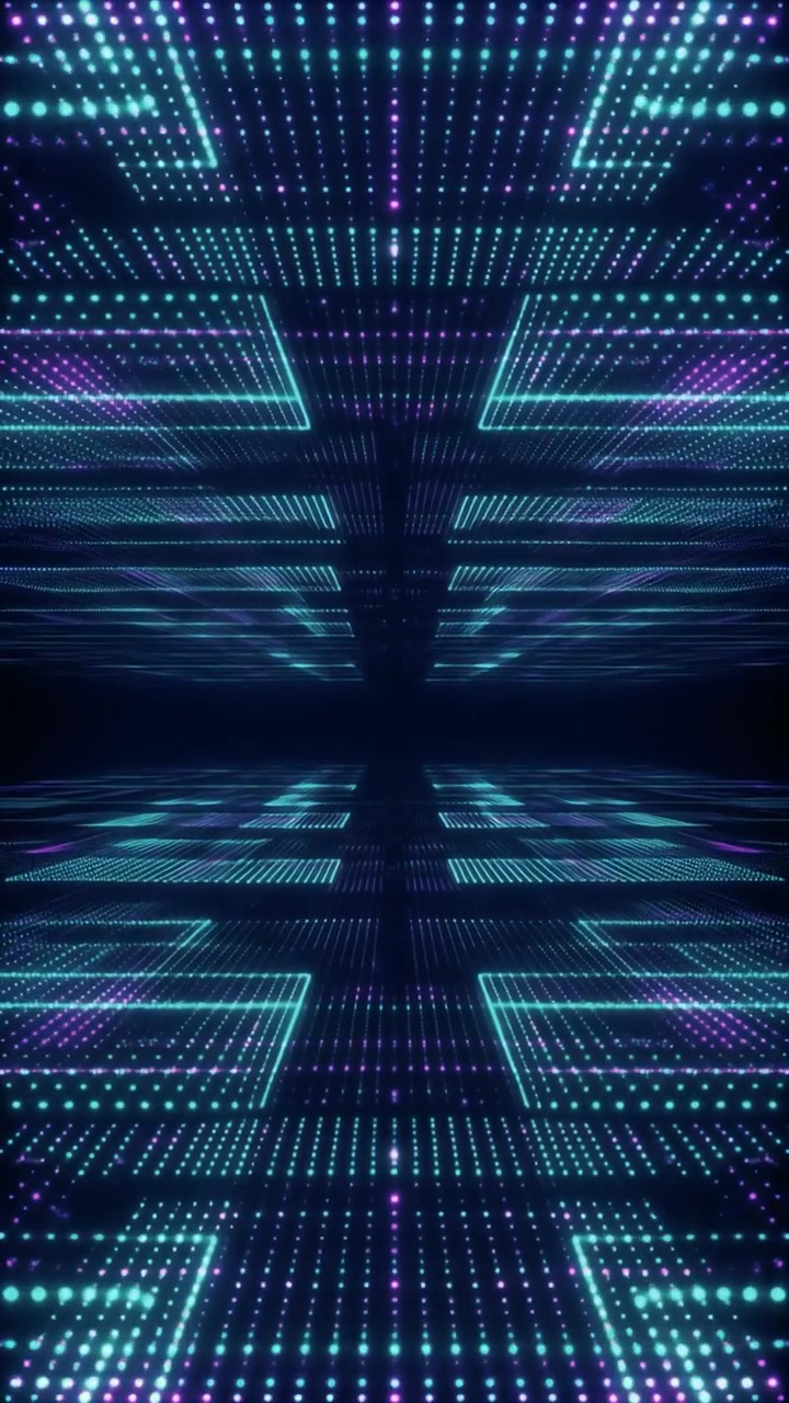Tunnel digitale astratto con motivi a punti neon luminosi