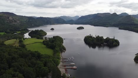 derwent water lake district cumbria uk summer pan aerial footage 4k