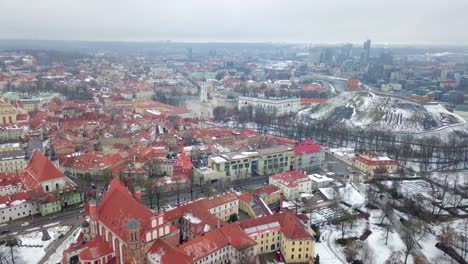 aerial shot of old town vilnius, lithuania, on a grey winter day