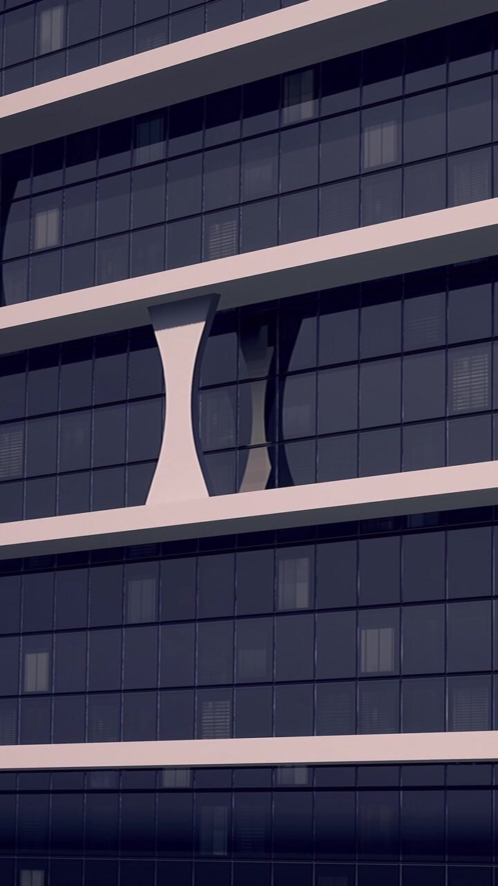 Il design moderno di un edificio presenta forme di finestre uniche in un contesto urbano.