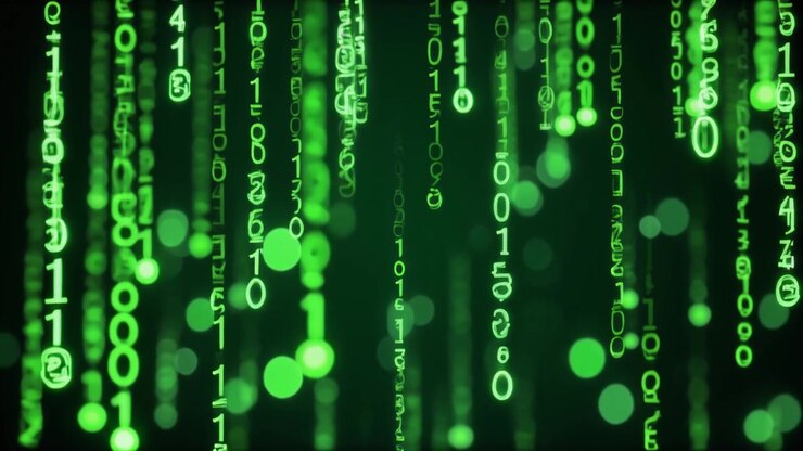 Digital Matrix Rain with Falling Green Binary Code