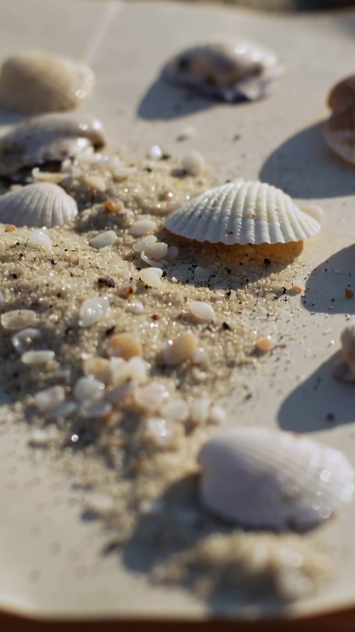 Vertical video: Camera shift causing focus drifting, light glinting, scallop revealing texture