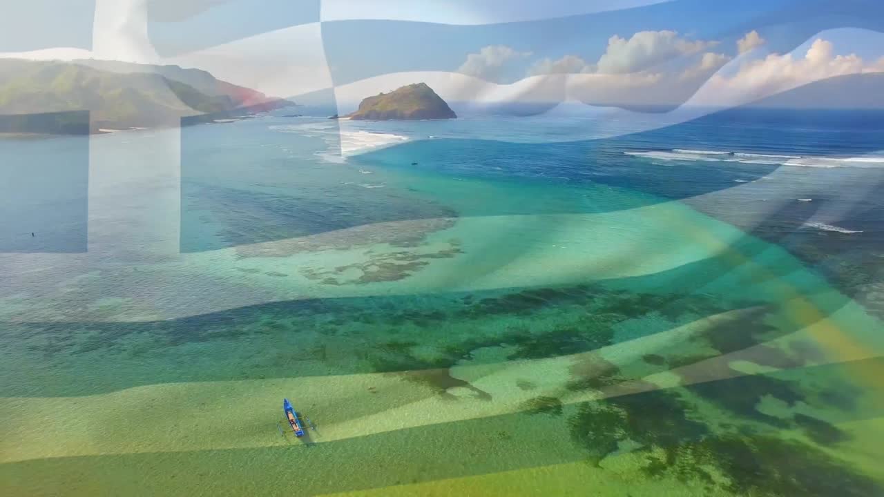 animación de la bandera de grecia ondeando sobre el paisaje marino