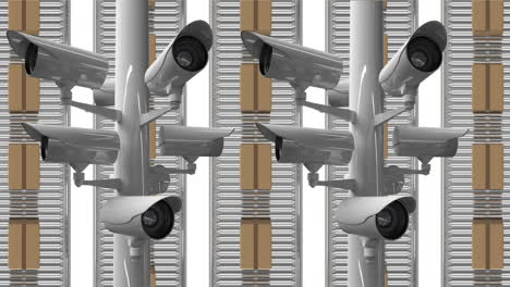 cámaras de cctv y cajas en cintas transportadoras