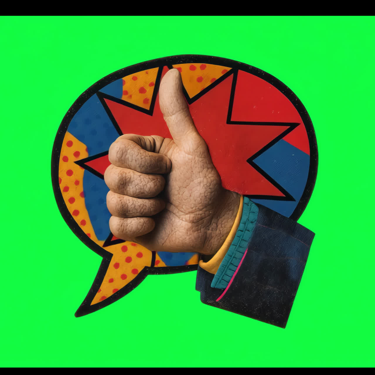 Thumbs-up comic speech bubble animation isolated asset, transparent 4K video, alpha channel, ProRes