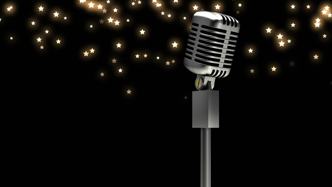 animación de estrellas cayendo sobre el micrófono en un fondo oscuro