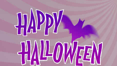 Animación-De-Saludos-De-Halloween-Y-Murciélagos-Ondeando-Sobre-Fondo-Morado-Rayado.